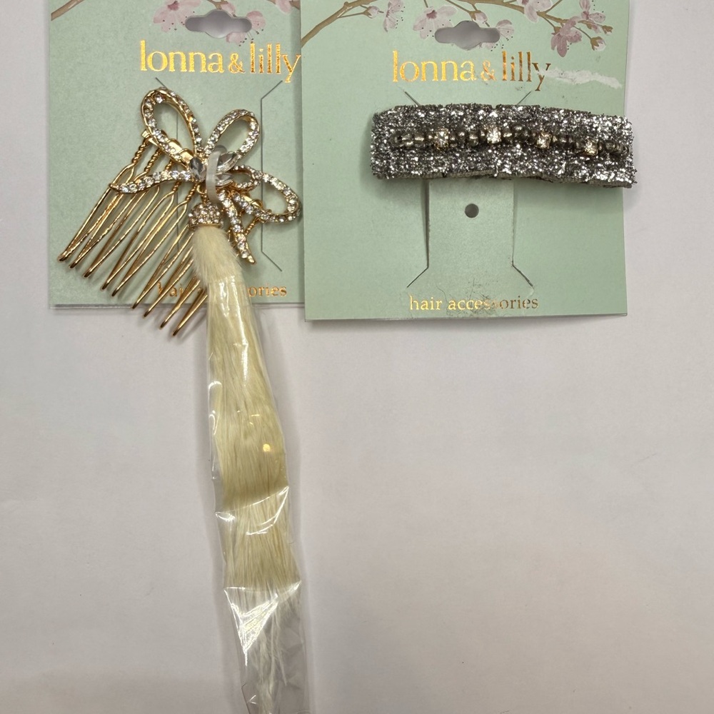 Lonna & Lilly Hair Accessories Lot Bow Tassel Comb + Rhinestone Barrette NWT